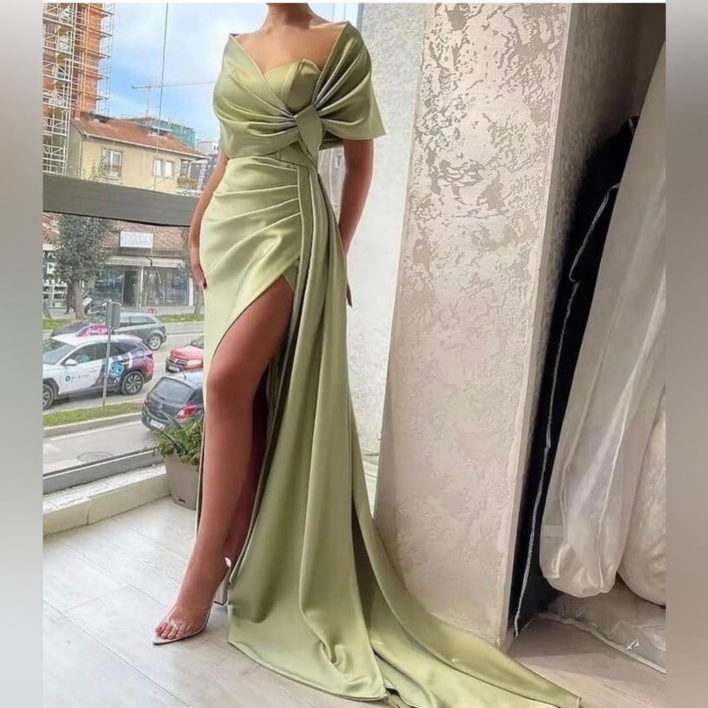 Elegant Olive Green Evening Gown